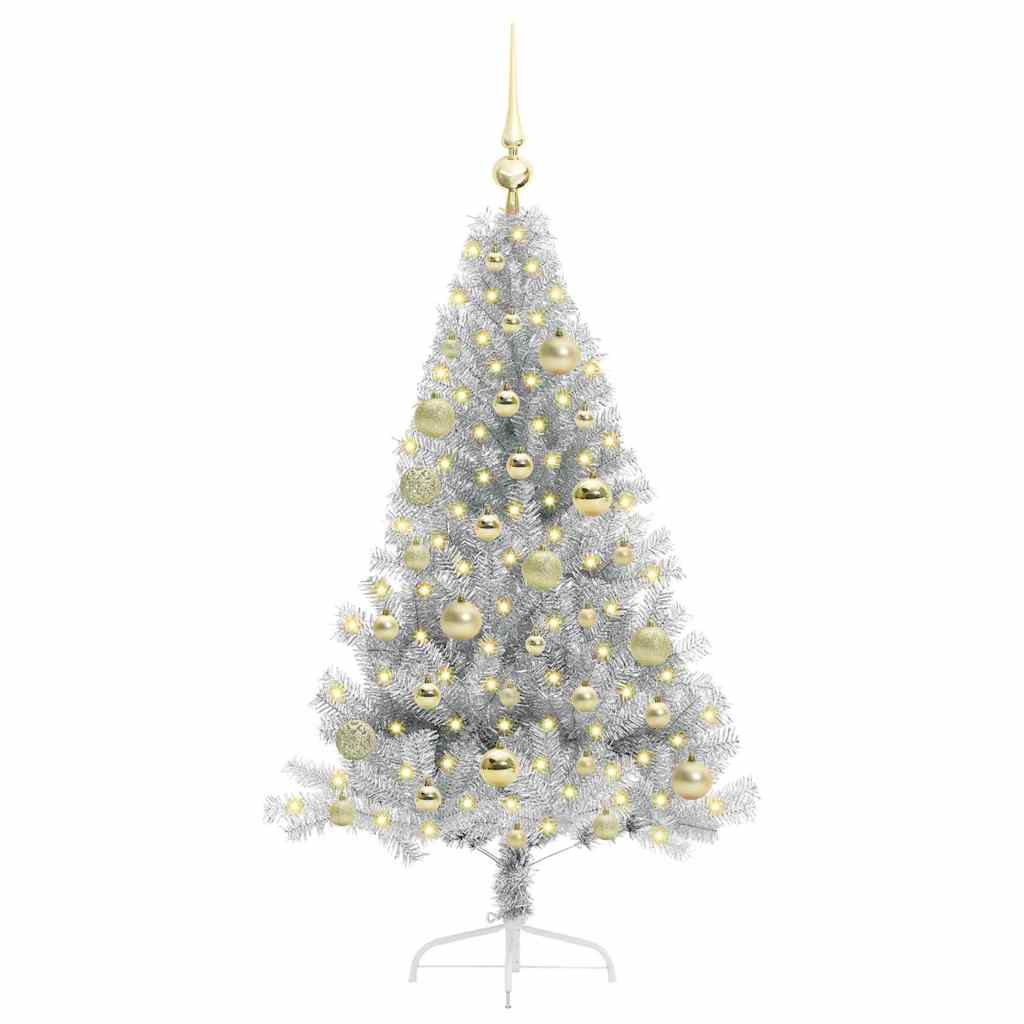 Albero di Natale artificiale con luci integrate Argento 120 cm
