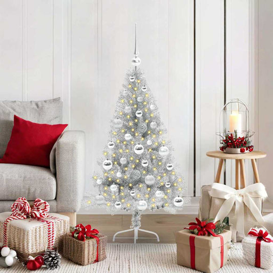 Albero di Natale artificiale con luci integrate Argento 120 cm