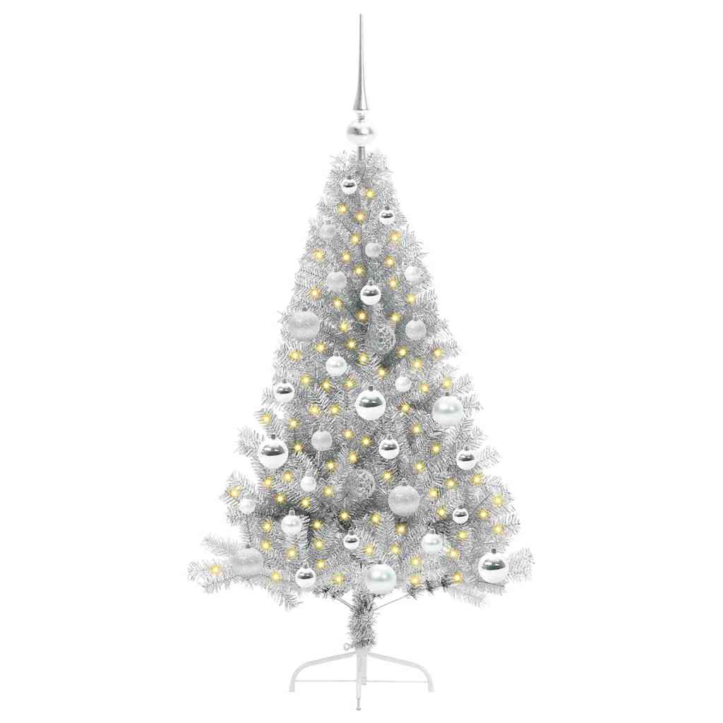 Albero di Natale artificiale con luci integrate Argento 120 cm