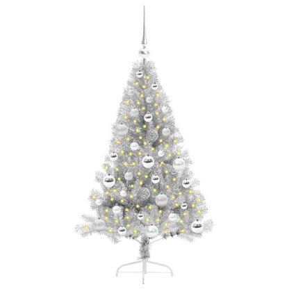 Albero di Natale artificiale con luci integrate Argento 120 cm