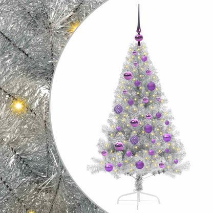 Albero di Natale artificiale con luci integrate Argento 120 cm