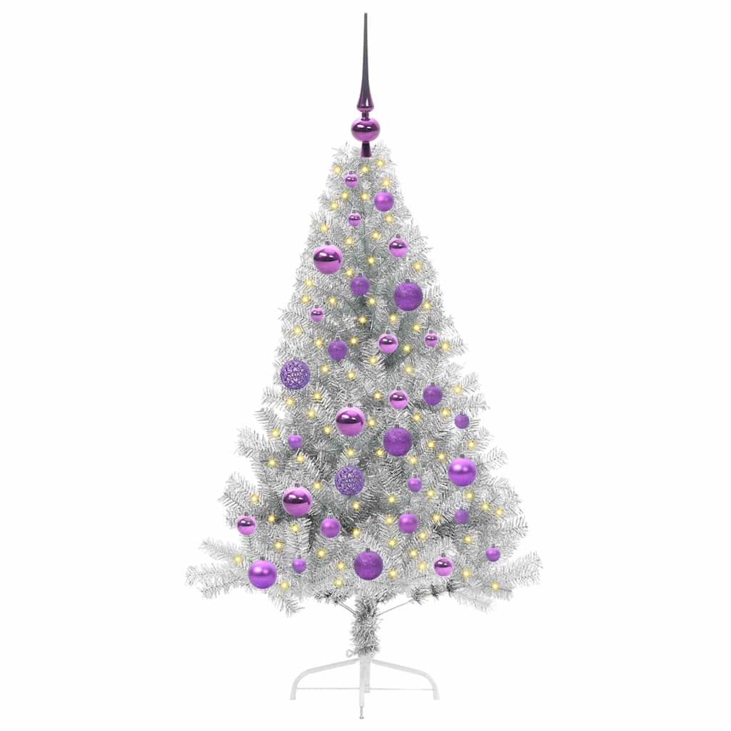 Albero di Natale artificiale con luci integrate Argento 120 cm