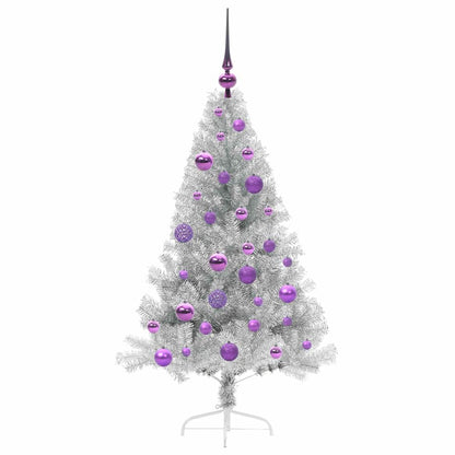 Albero di Natale artificiale con luci integrate Argento 120 cm