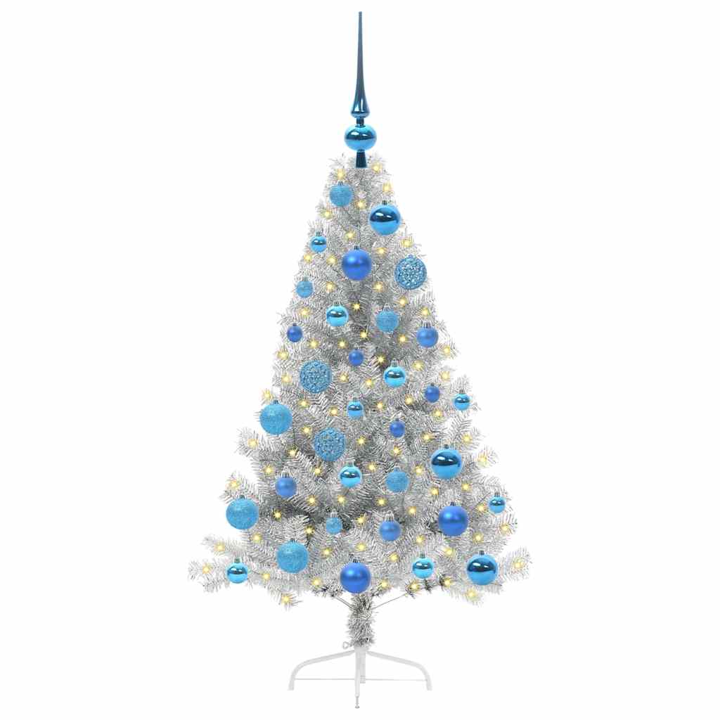 Albero di Natale artificiale con luci integrate Argento 120 cm