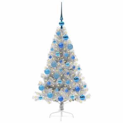 Albero di Natale artificiale con luci integrate Argento 120 cm