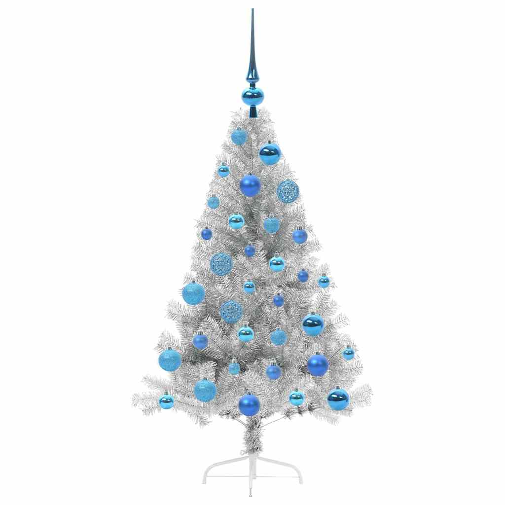 Albero di Natale artificiale con luci integrate Argento 120 cm