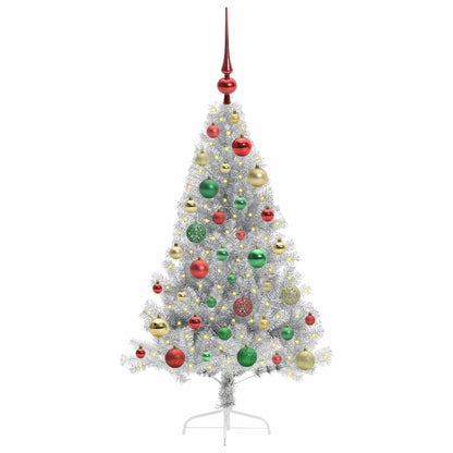 Albero di Natale artificiale con luci integrate Argento 120 cm