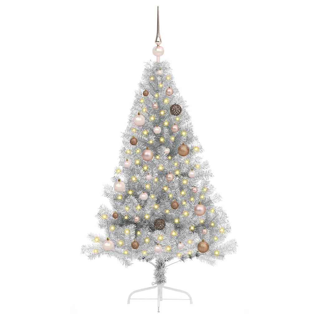 Albero di Natale artificiale con luci integrate Argento 150 cm