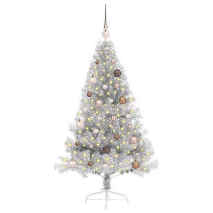Albero di Natale artificiale con luci integrate Argento 150 cm