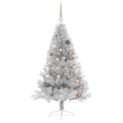 Albero di Natale artificiale con luci integrate Argento 150 cm