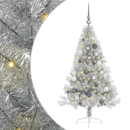 Albero di Natale artificiale con luci integrate Argento 150 cm