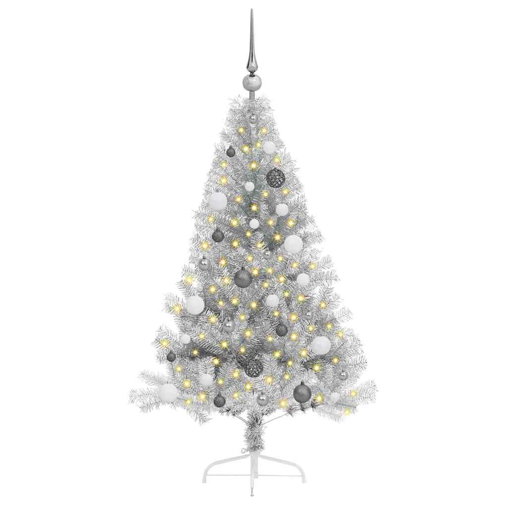 Albero di Natale artificiale con luci integrate Argento 150 cm