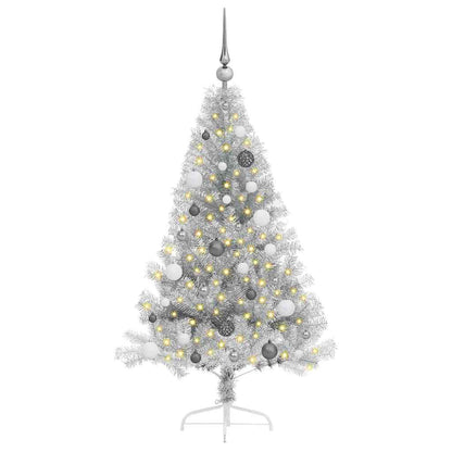 Albero di Natale artificiale con luci integrate Argento 150 cm