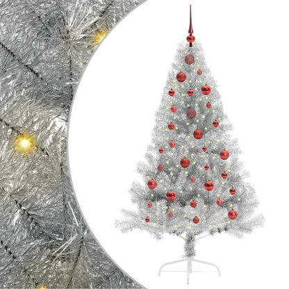 Albero di Natale artificiale con luci integrate Argento 150 cm