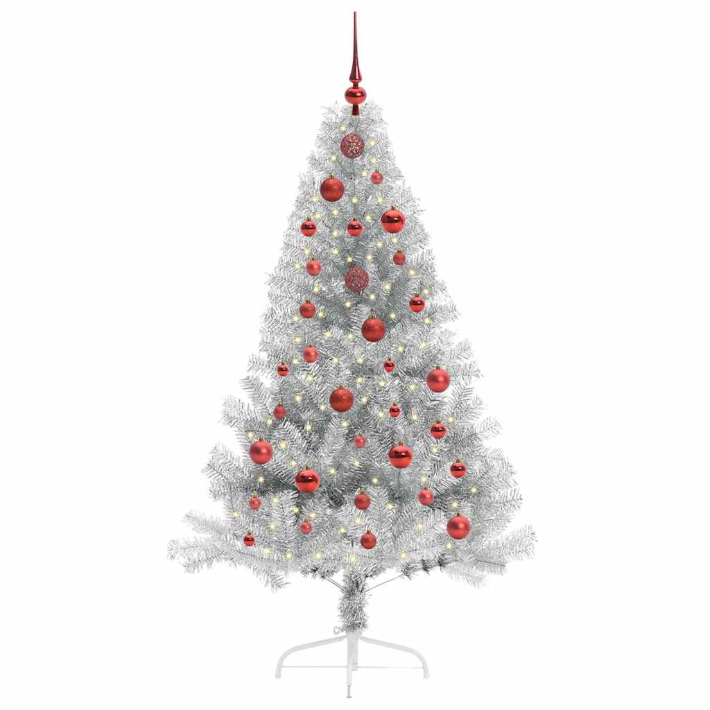 Albero di Natale artificiale con luci integrate Argento 150 cm