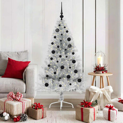 Albero di Natale artificiale con luci integrate Argento 150 cm