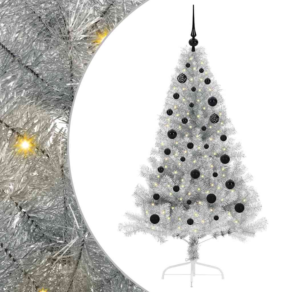 Albero di Natale artificiale con luci integrate Argento 150 cm