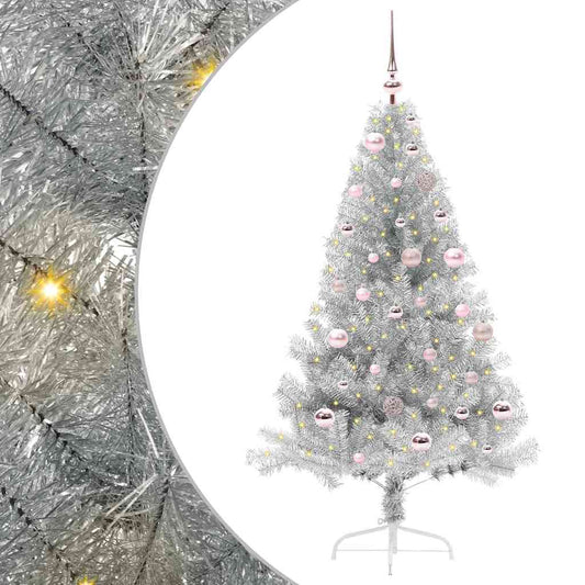 Albero di Natale artificiale con luci integrate Argento 150 cm
