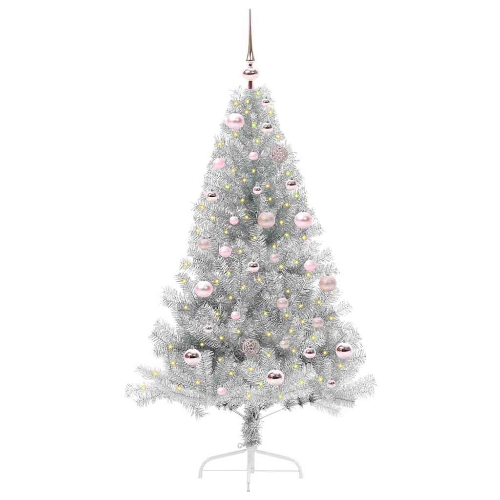 Albero di Natale artificiale con luci integrate Argento 150 cm
