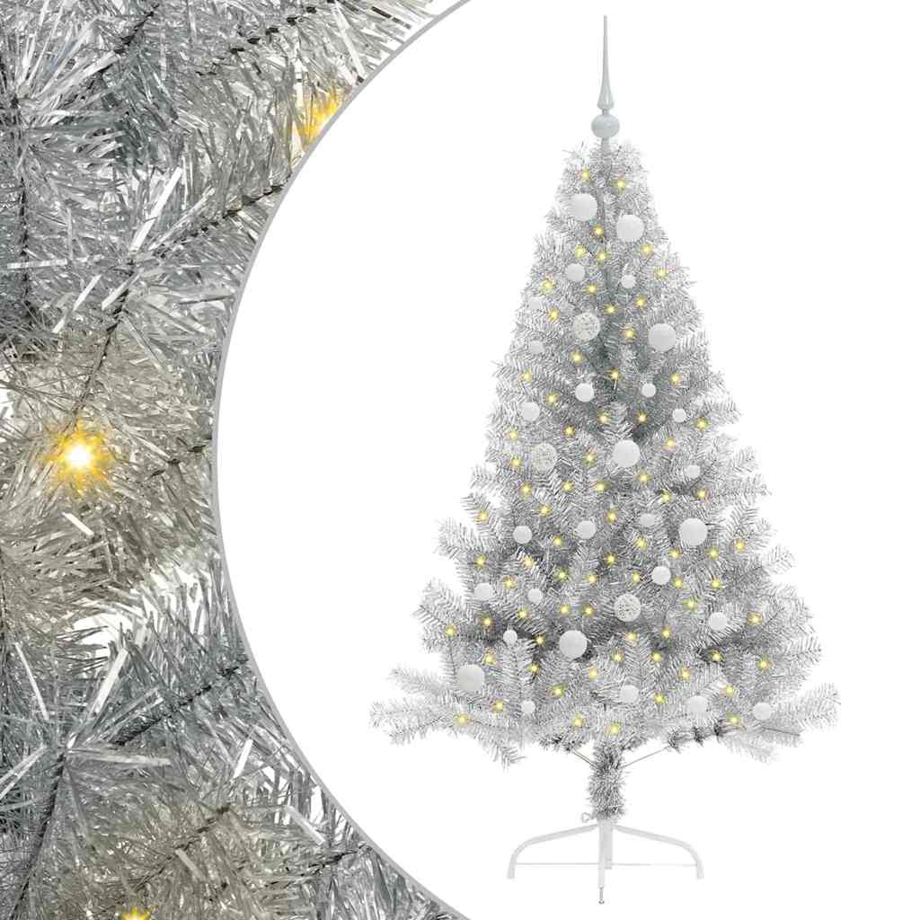 Albero di Natale artificiale con luci integrate Argento 150 cm
