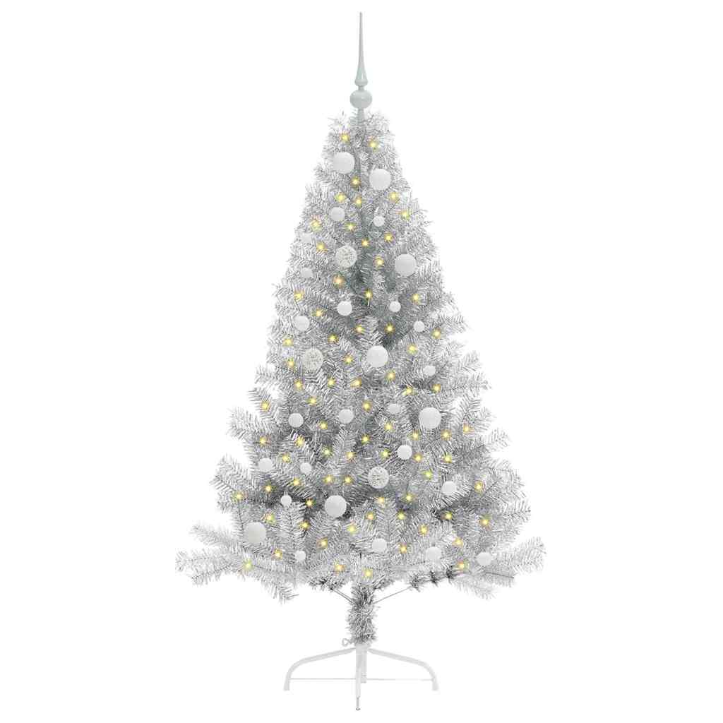 Albero di Natale artificiale con luci integrate Argento 150 cm