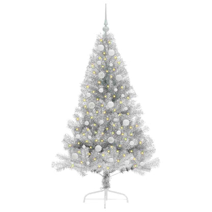 Albero di Natale artificiale con luci integrate Argento 150 cm