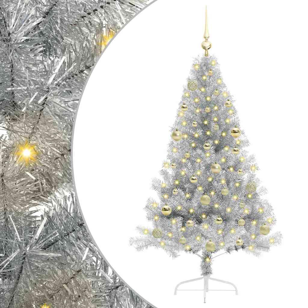 Albero di Natale artificiale con luci integrate Argento 150 cm