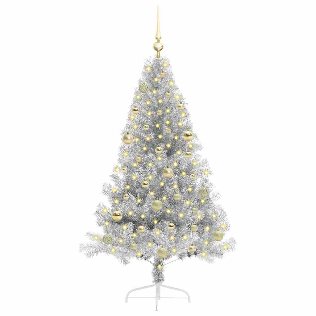 Albero di Natale artificiale con luci integrate Argento 150 cm
