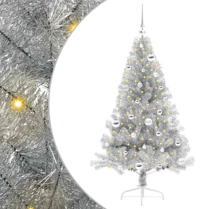 Albero di Natale artificiale con luci integrate Argento 150 cm