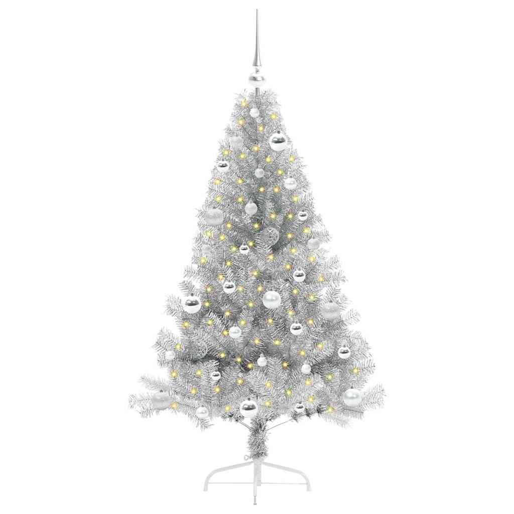 Albero di Natale artificiale con luci integrate Argento 150 cm