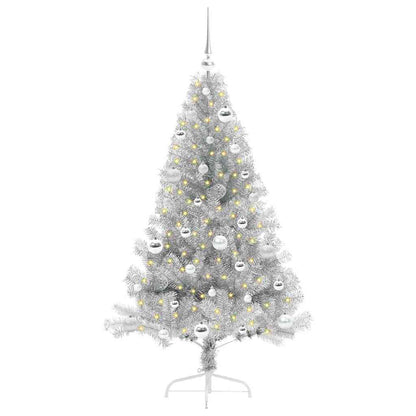 Albero di Natale artificiale con luci integrate Argento 150 cm