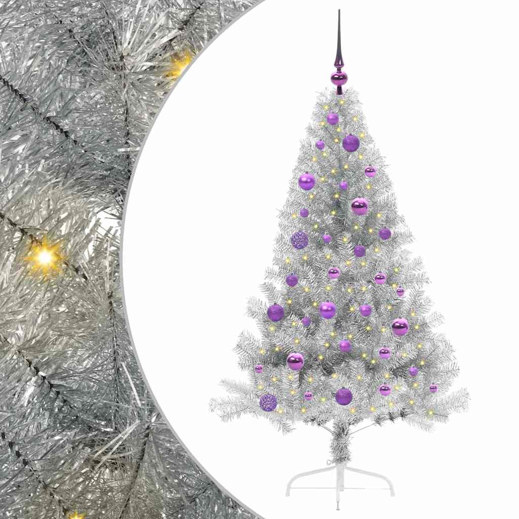 Albero di Natale artificiale con luci integrate Argento 150 cm