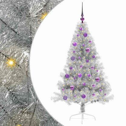 Albero di Natale artificiale con luci integrate Argento 150 cm
