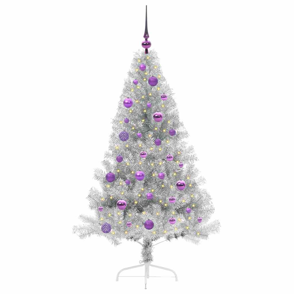 Albero di Natale artificiale con luci integrate Argento 150 cm