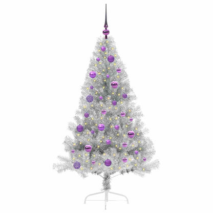 Albero di Natale artificiale con luci integrate Argento 150 cm