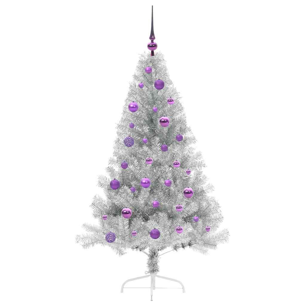 Albero di Natale artificiale con luci integrate Argento 150 cm