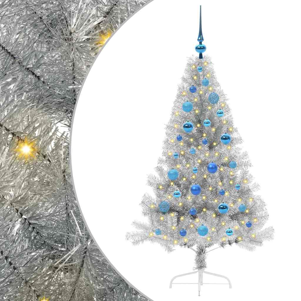Albero di Natale artificiale con luci integrate Argento 150 cm
