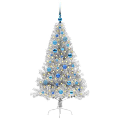 Albero di Natale artificiale con luci integrate Argento 150 cm