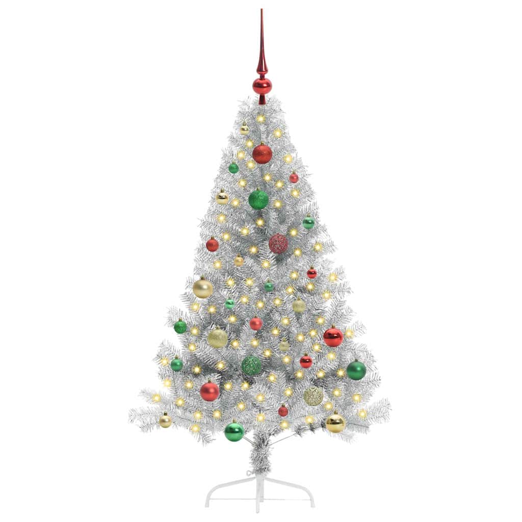 Albero di Natale artificiale con luci integrate Argento 150 cm