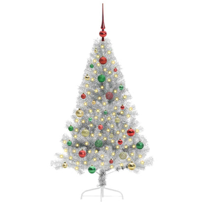 Albero di Natale artificiale con luci integrate Argento 150 cm