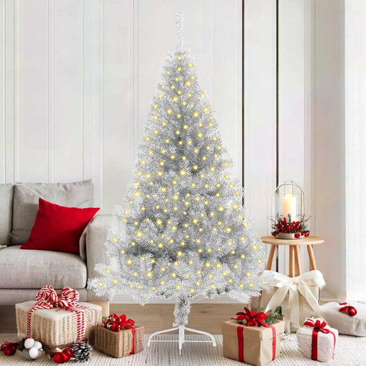 Albero di Natale artificiale con luci integrate Argento 180 cm