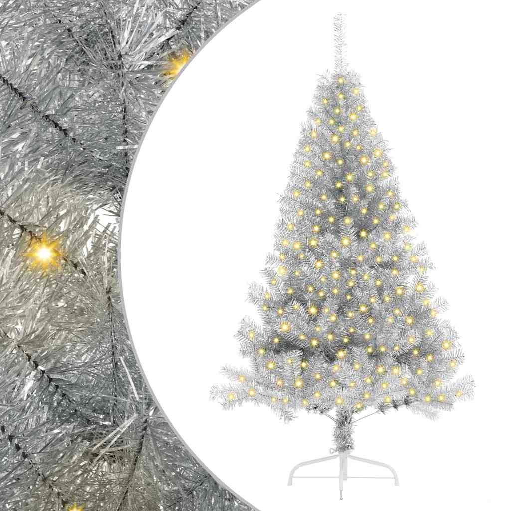 Albero di Natale artificiale con luci integrate Argento 180 cm