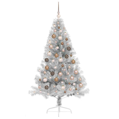 Albero di Natale artificiale con luci integrate Argento 180 cm