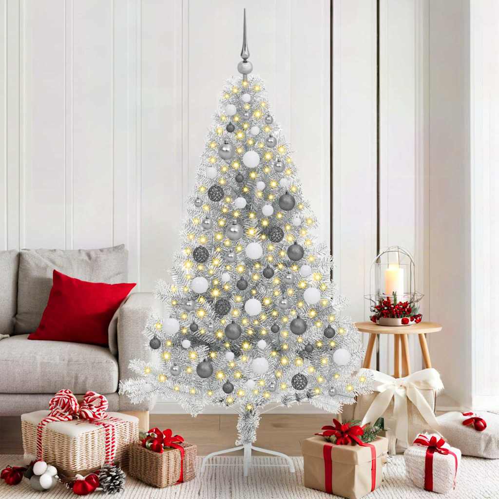 Albero di Natale artificiale con luci integrate Argento 180 cm