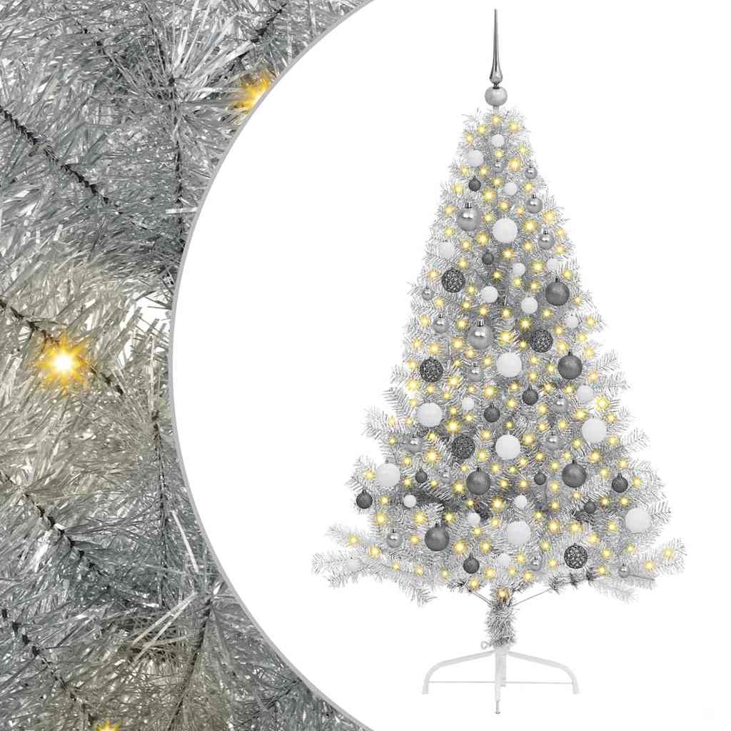 Albero di Natale artificiale con luci integrate Argento 180 cm