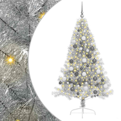 Albero di Natale artificiale con luci integrate Argento 180 cm