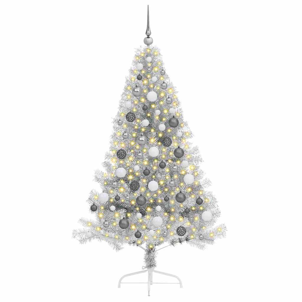 Albero di Natale artificiale con luci integrate Argento 180 cm