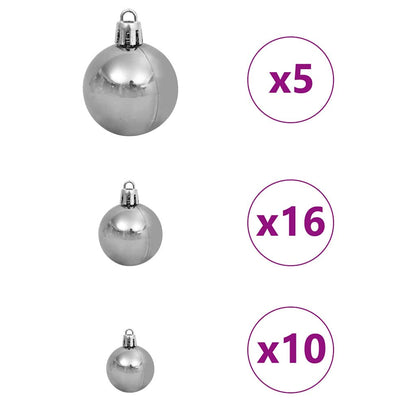 Albero di Natale artificiale con luci integrate Argento 180 cm