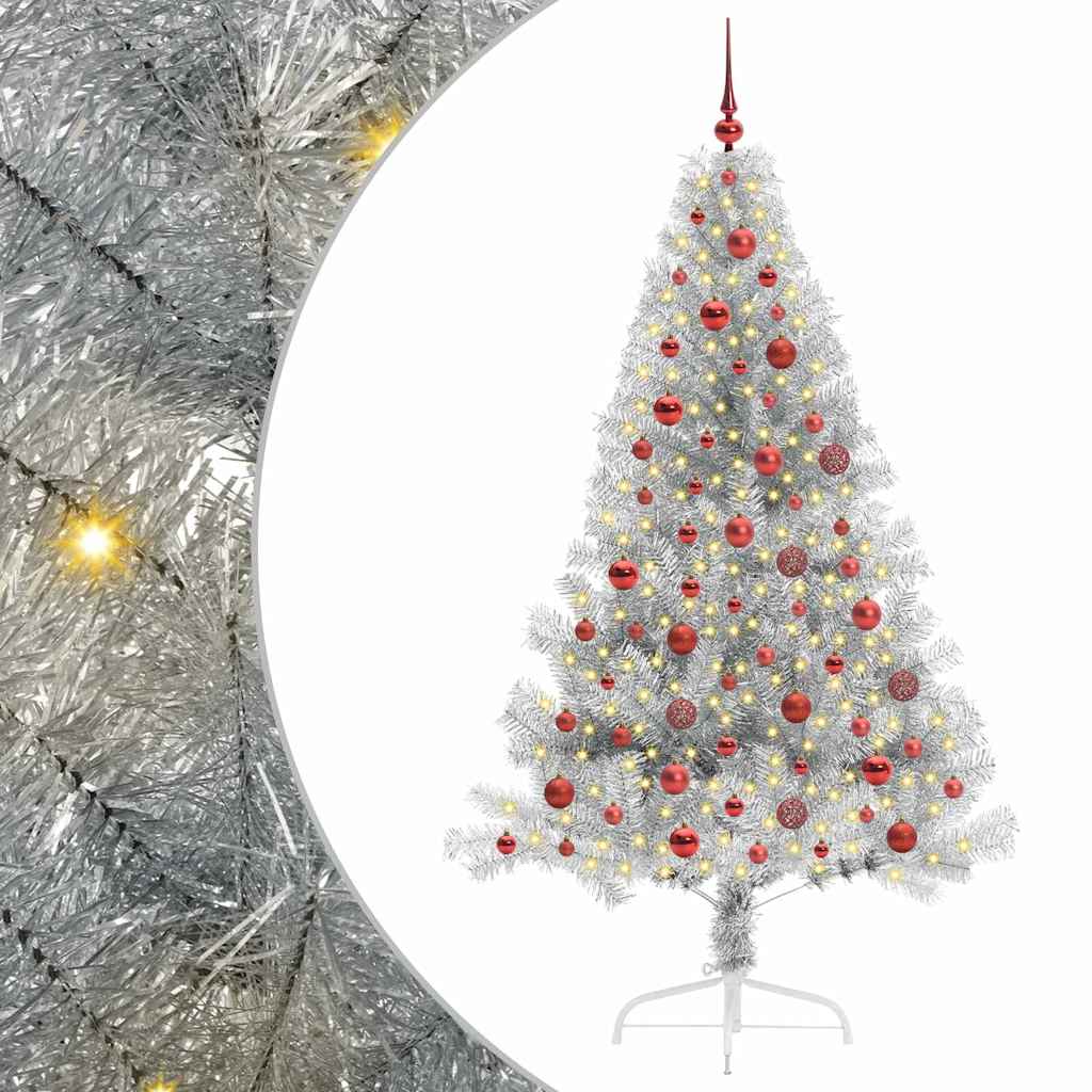 Albero di Natale artificiale con luci integrate Argento 180 cm
