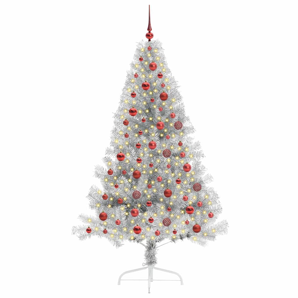 Albero di Natale artificiale con luci integrate Argento 180 cm